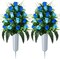 2 Sets Artificial Cemetery Flowers, Grave Decorations Roses, Memorial Flowers Bouquet with Vase for Grave Cemetery Decoration (Dark Blue&Light Blue)